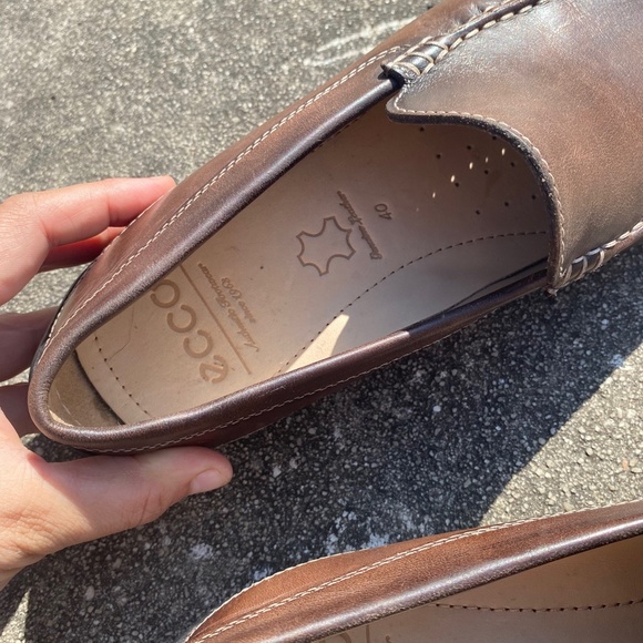 Ecco Moc 2.0 Coffee Leather Slip On Loafers - Picture 8 of 12